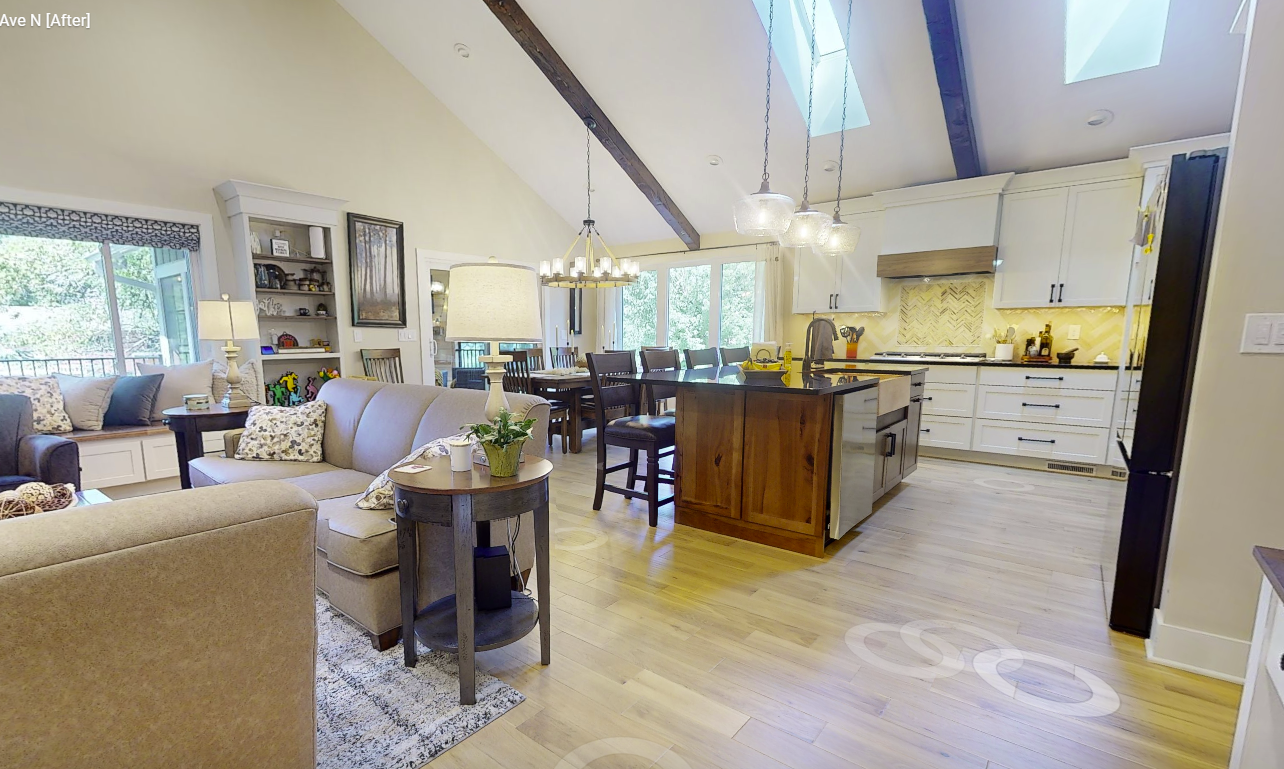 Living room and kitchen after restoration