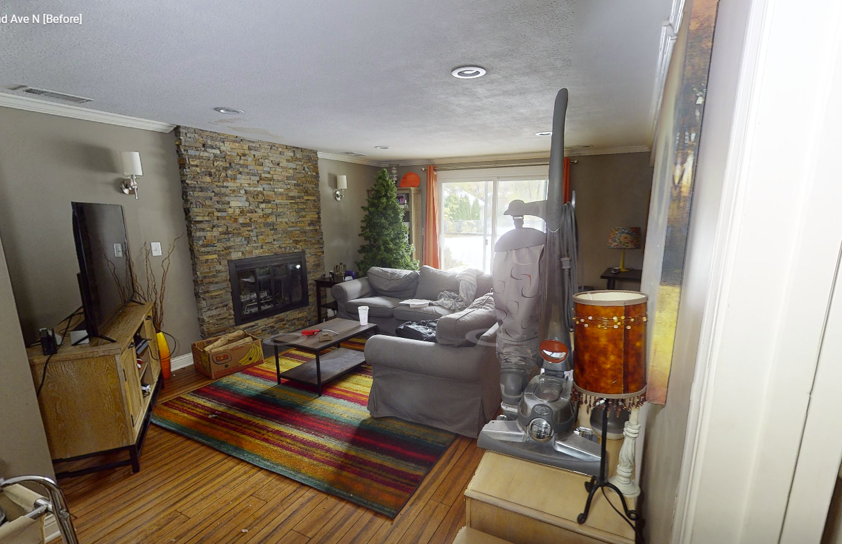 Basement living space before restoration