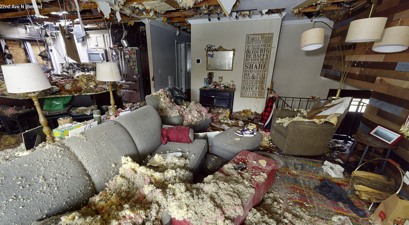 Open-concept interior before restoration